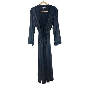 Linea Donatella Black Satin & Lace Long Robe L/XL Witchy Whimsigoth Mob Wife